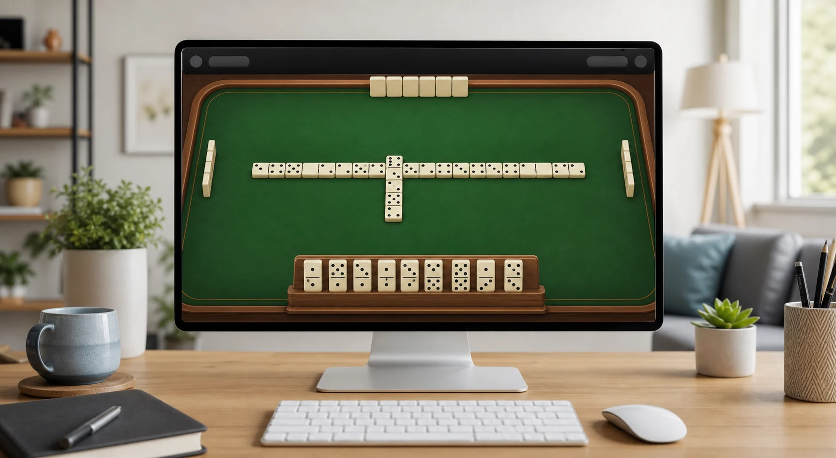 Clean online dominoes browser table with connected tiles