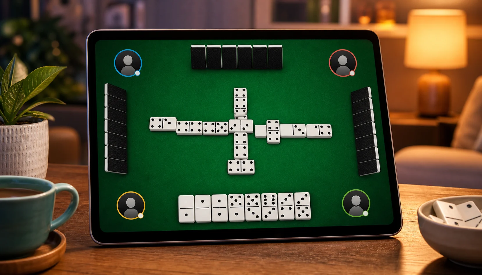 Online multiplayer dominoes table with player positions