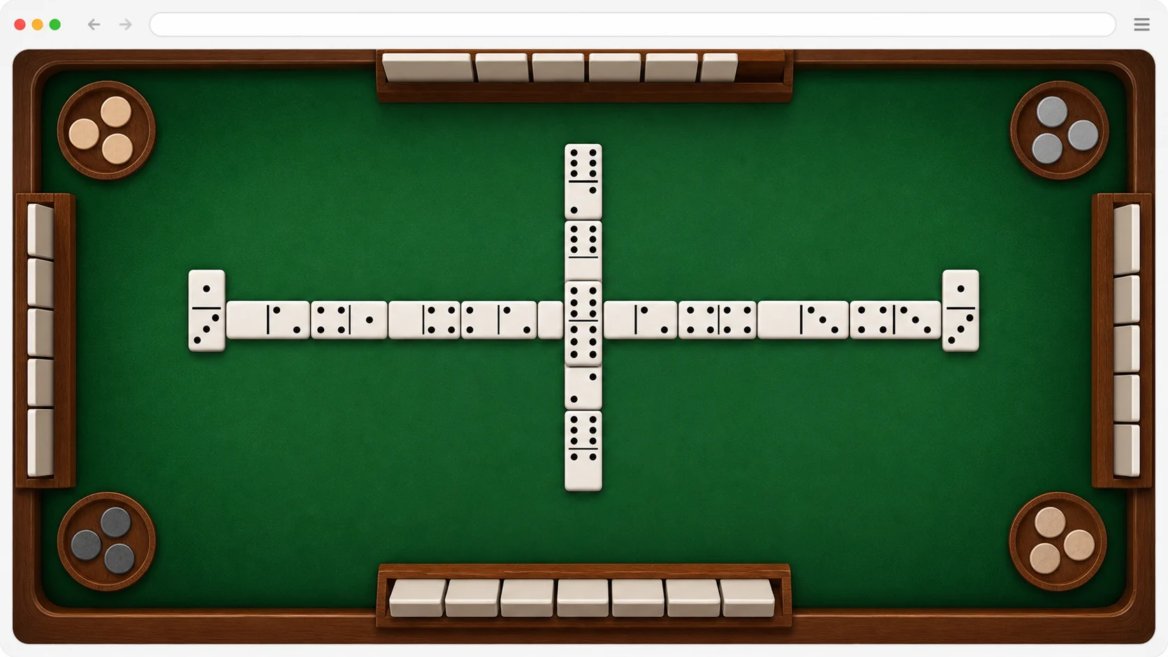 Top-down dominoes table showing a connected tile layout